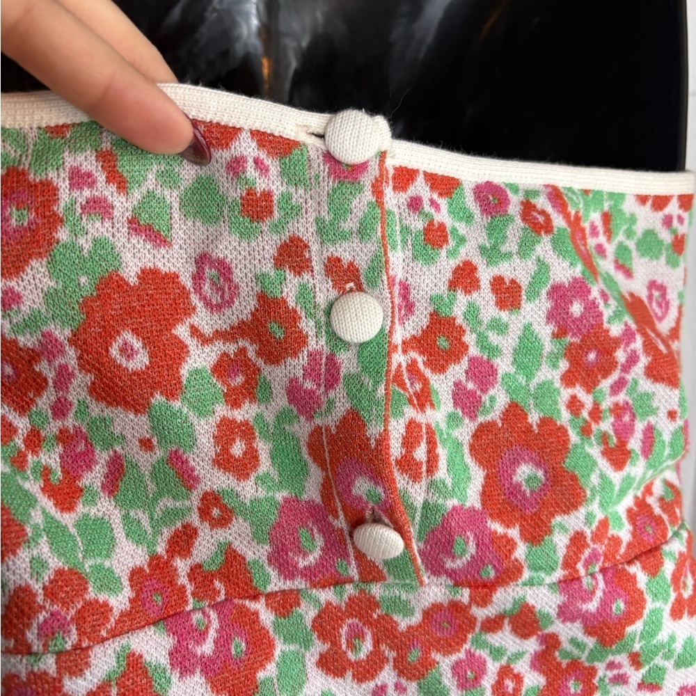 ZARA Retro Floral Knit Halter Mini Dress Large red green preloved like new - Picture 7 of 11